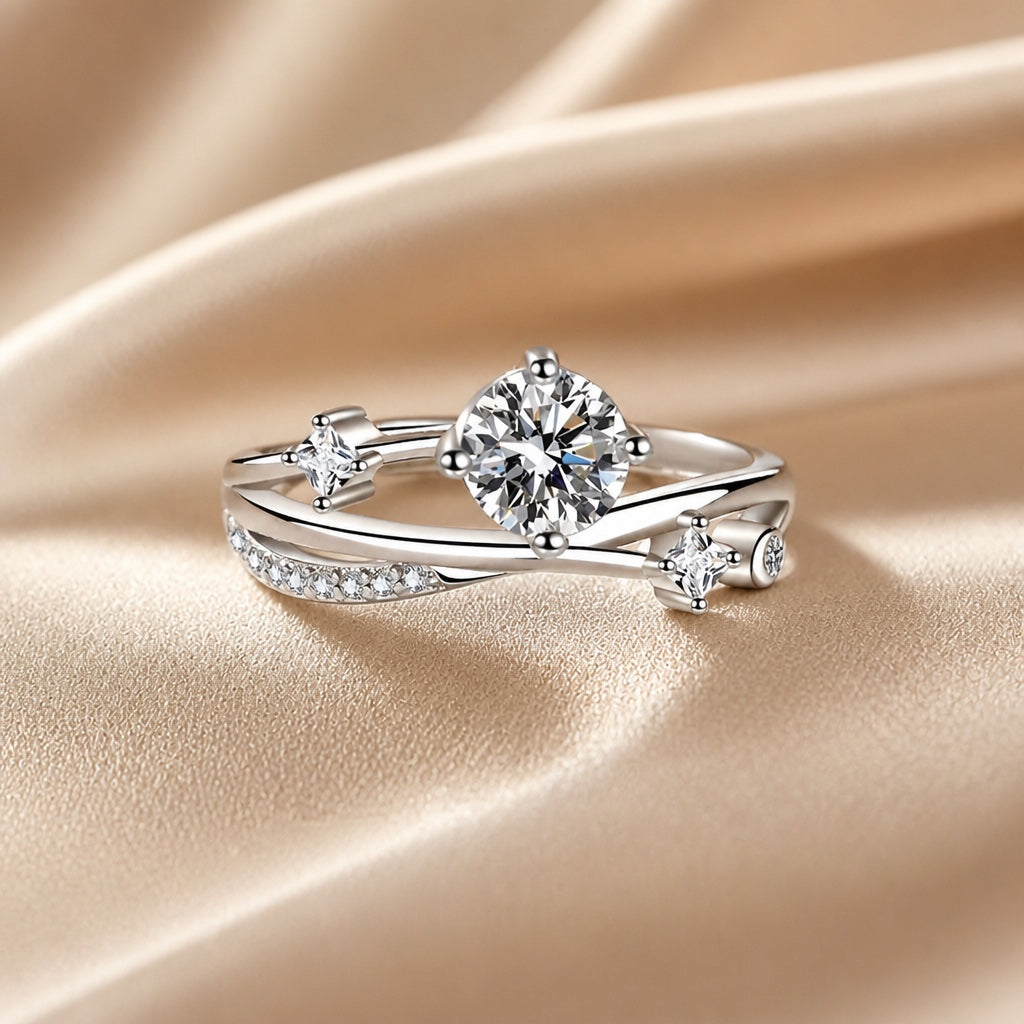 White Gold Zirconia Starry Sky Ring