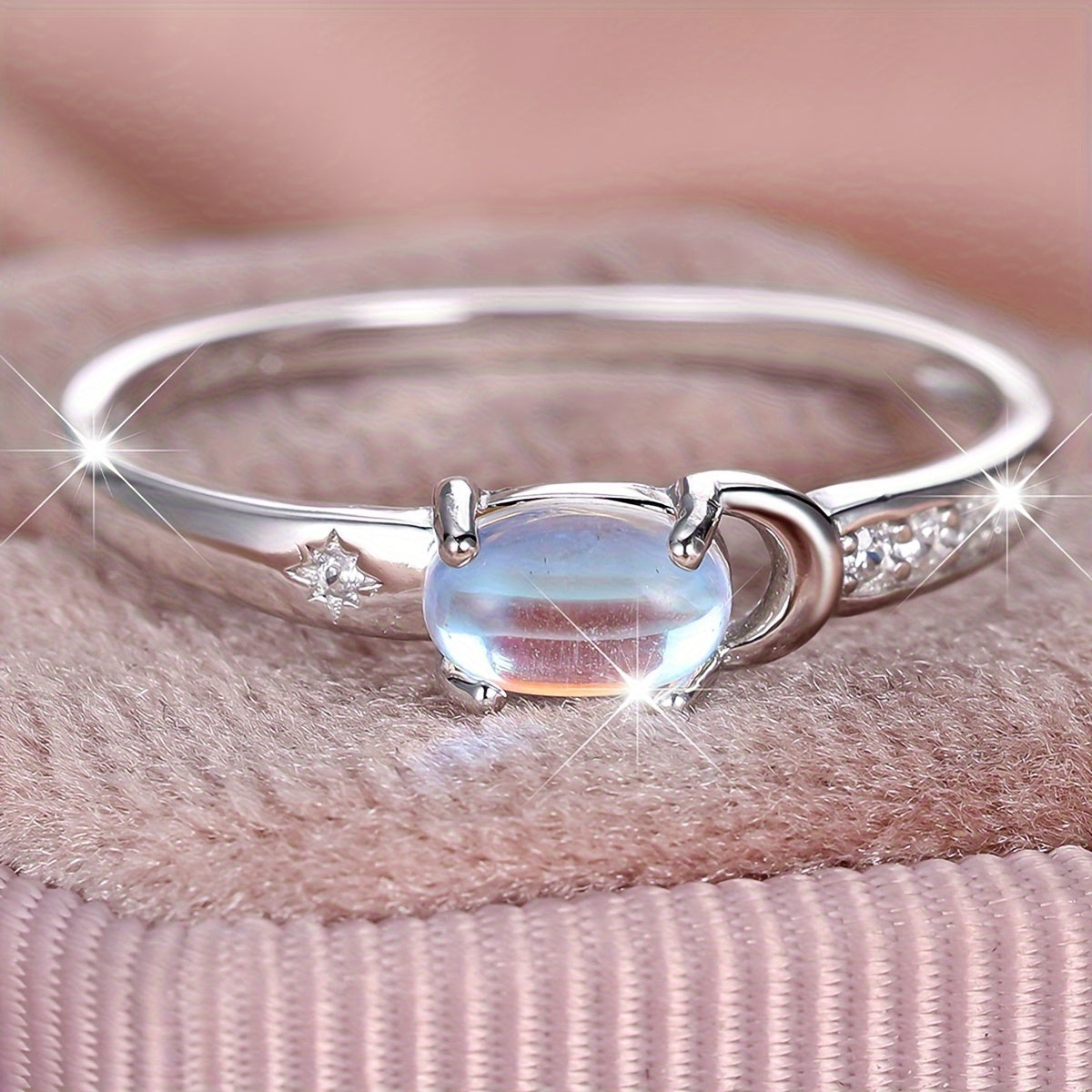 Moonstone Crescent Silver Ring