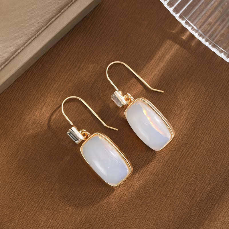 Prestigious White Opal Gold Earrings