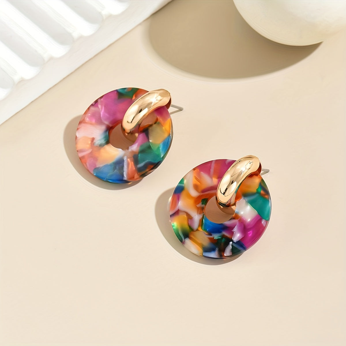 Multi-Color Round Splicing Earrings
