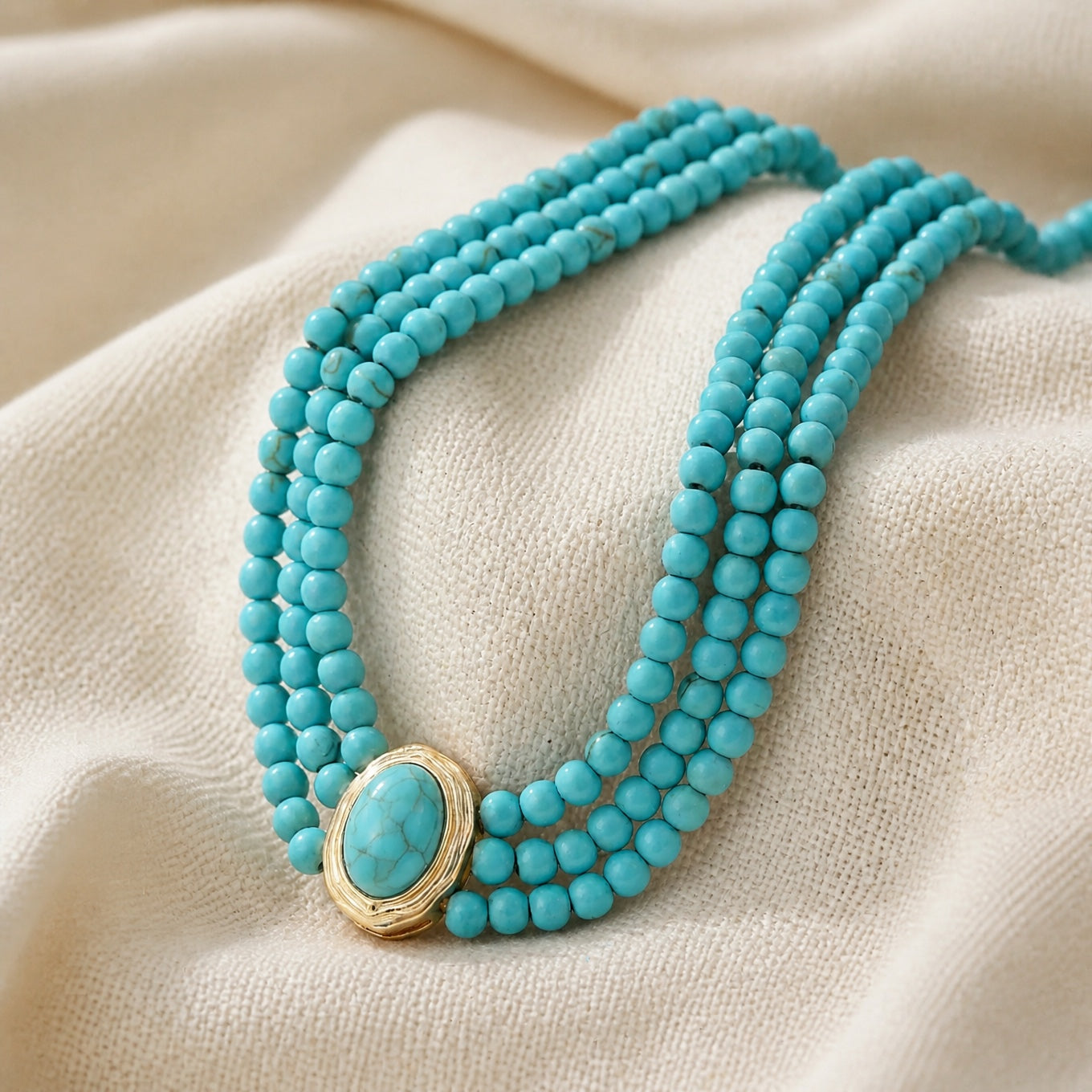 Turquoise Triple-Strand Choker Necklace