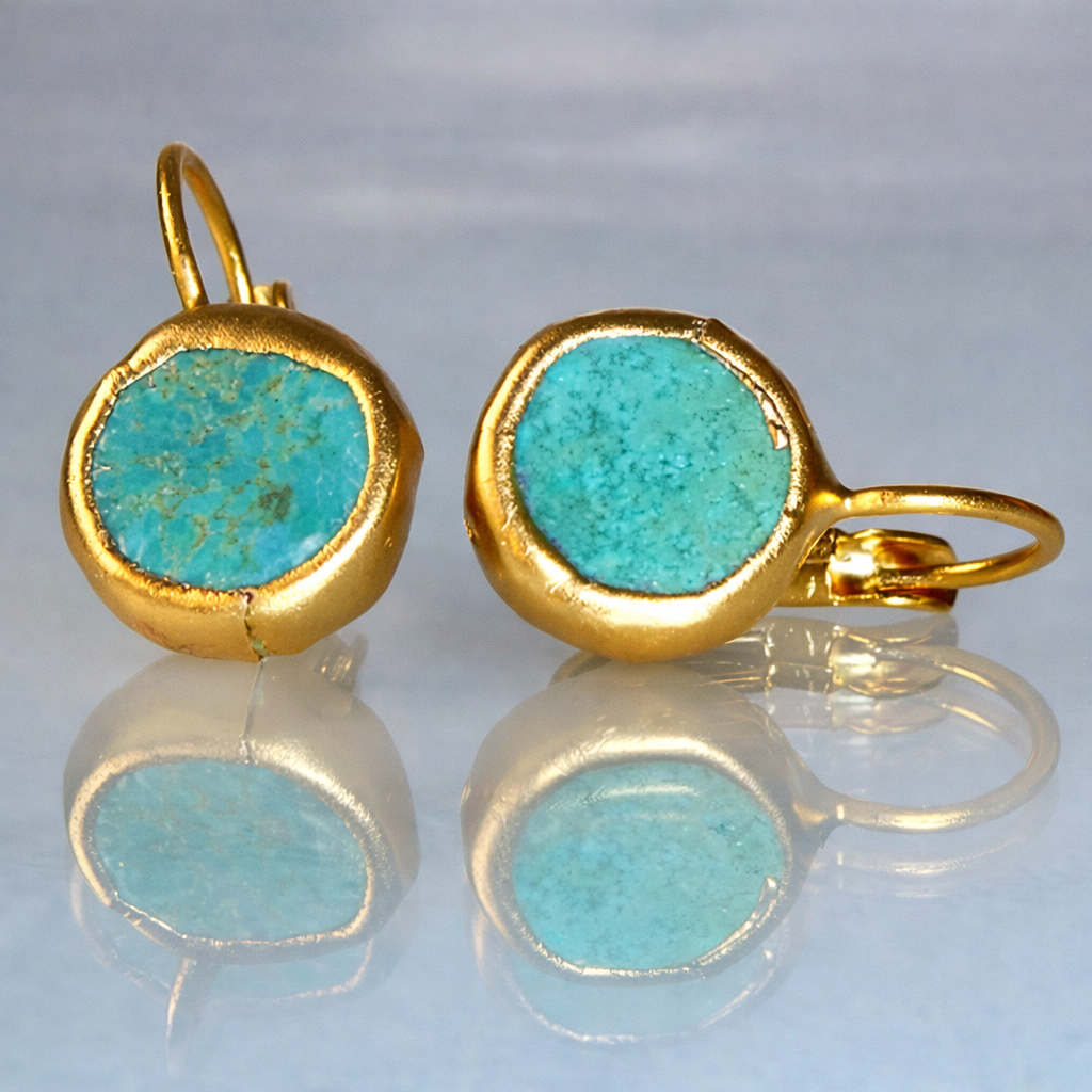 Gold Earrings with Turquoise Stone