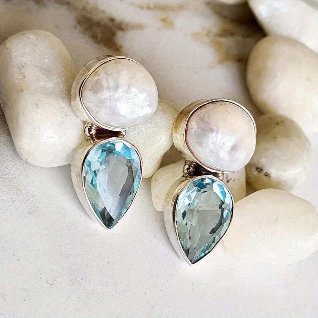 Teardrop Gemstone Drop Stud Earrings