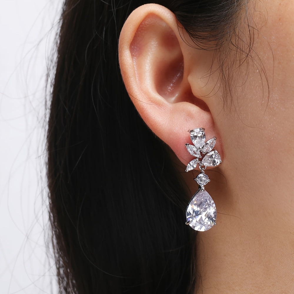 White Gold Teardrop Floral Earrings