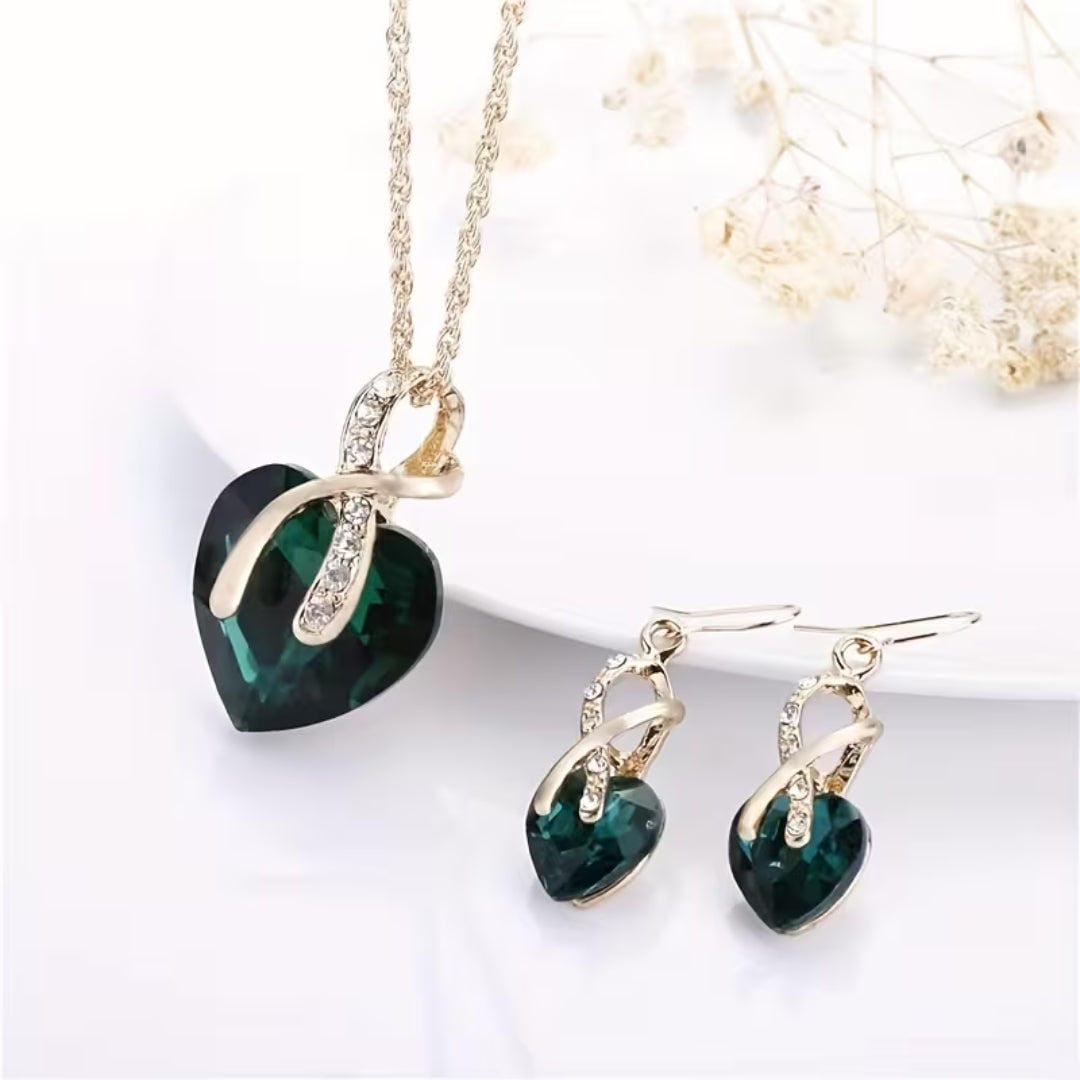Emerald Heart Infinity Jewelry Set