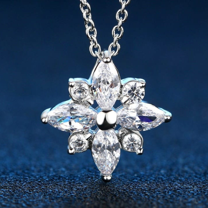 Zirconia Flower Drop Necklace