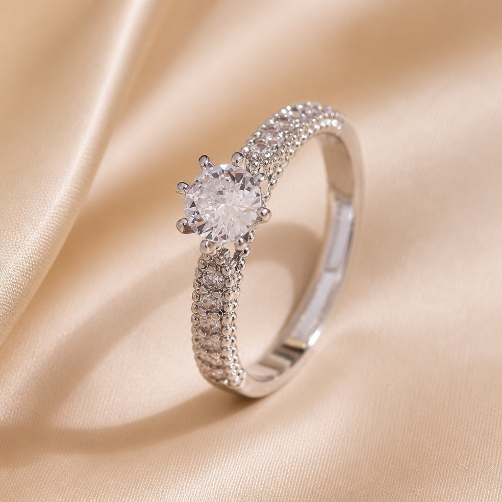 Minimalist White Gold Inlaid Zirconia Ring