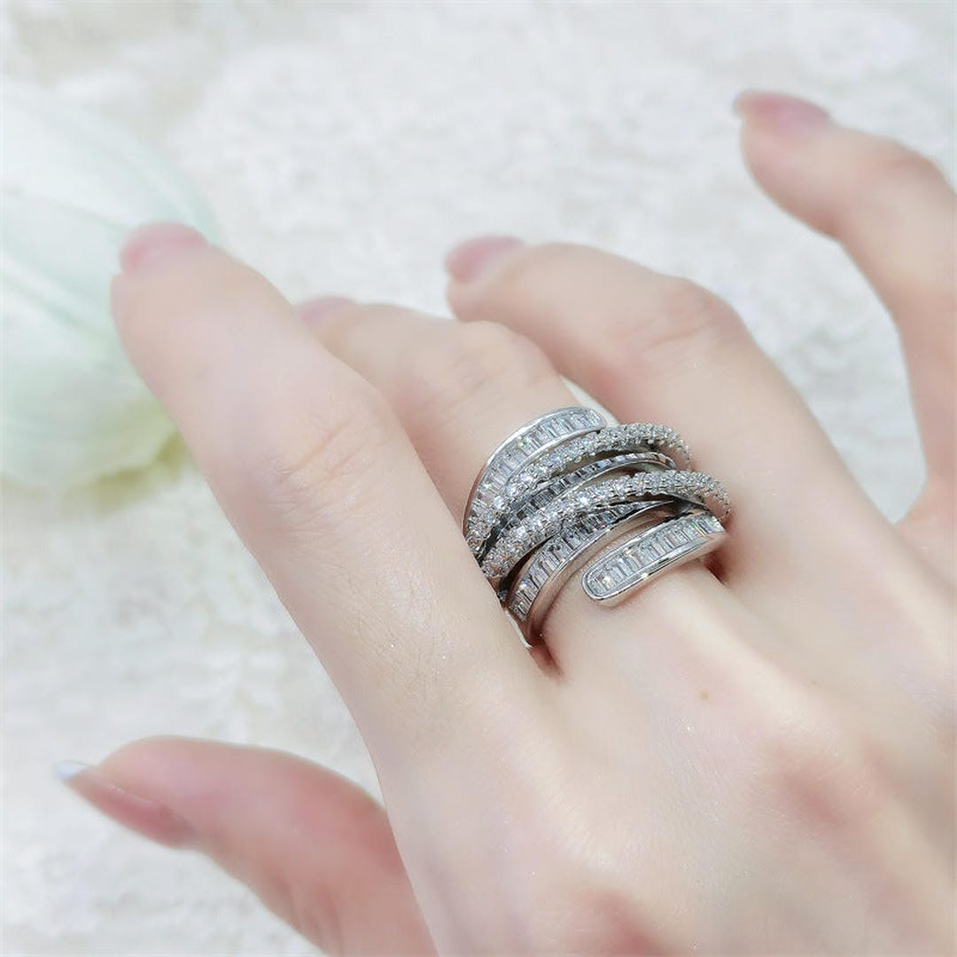 Adjustable Silver Zircon Ring