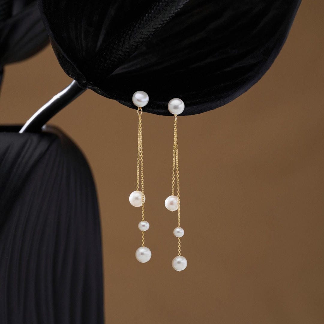 Pearl Chain Trio Drop Earrings