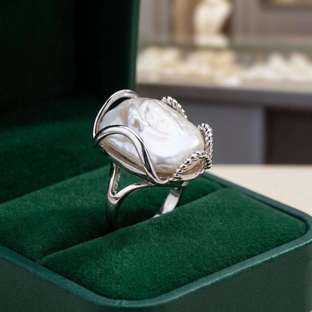 Moonlit Baroque Pearl Halo Ring