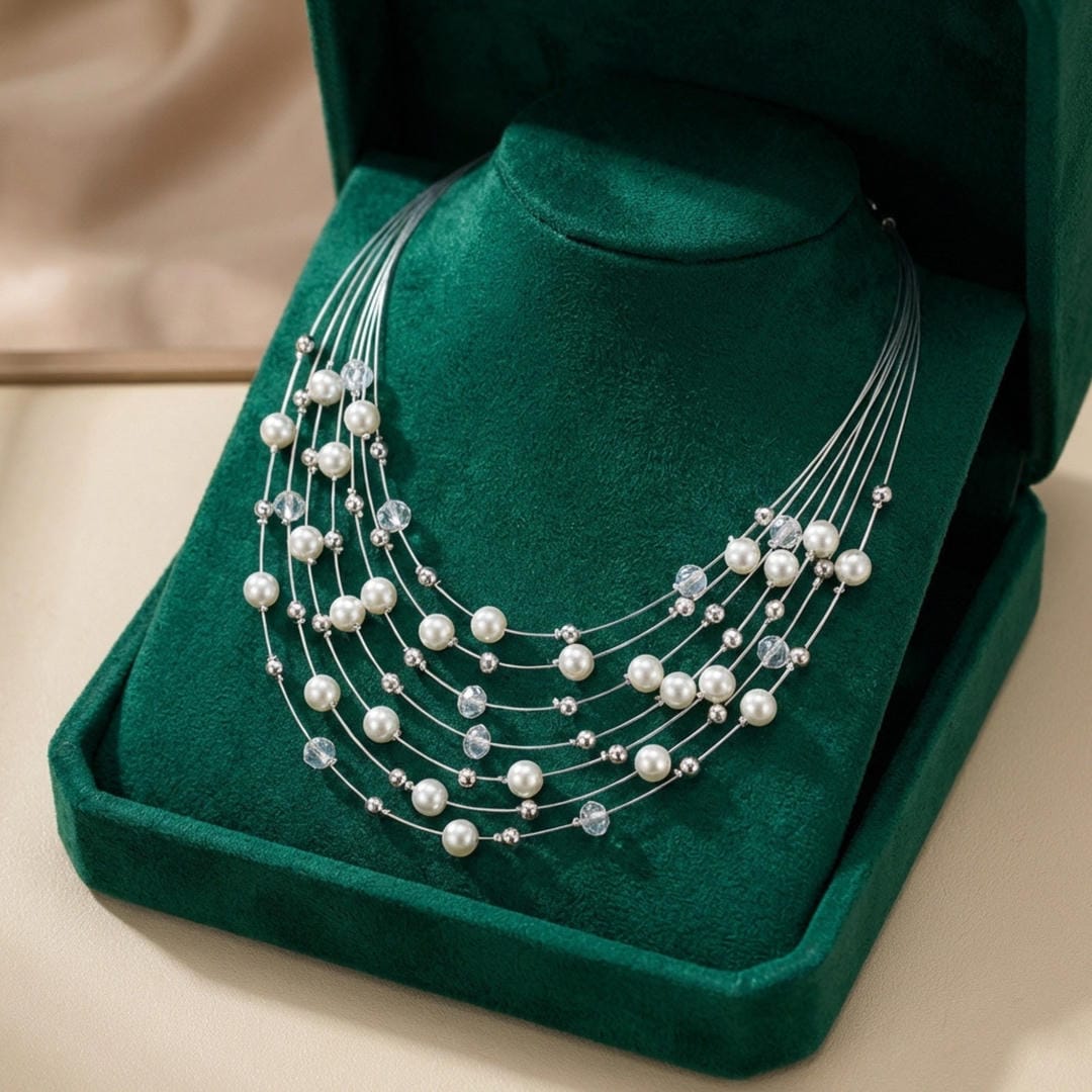 Pearl Cascade Multi-Strand Bib Necklace