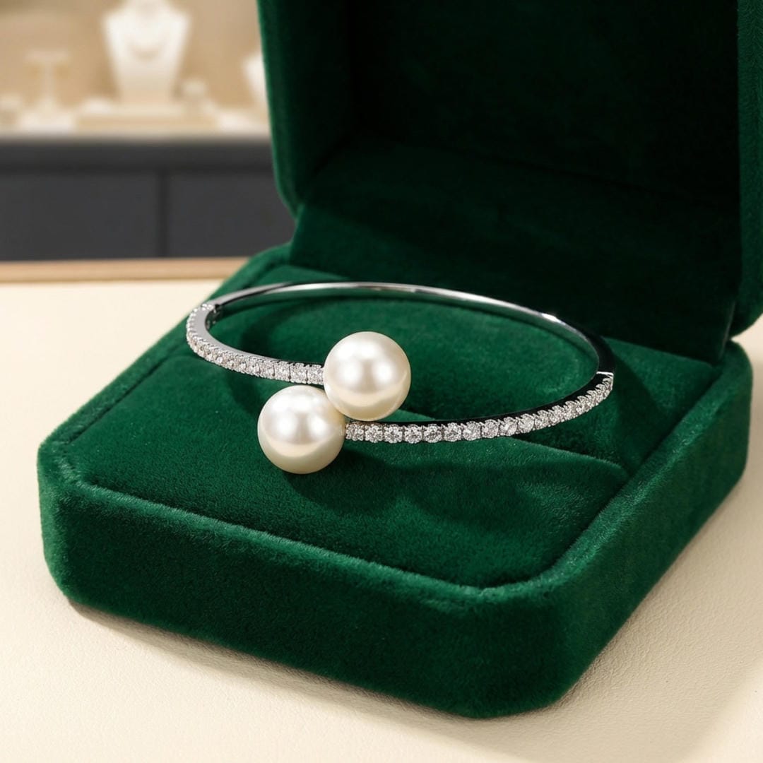 Duo Pearl Pavé Cuff Bracelet