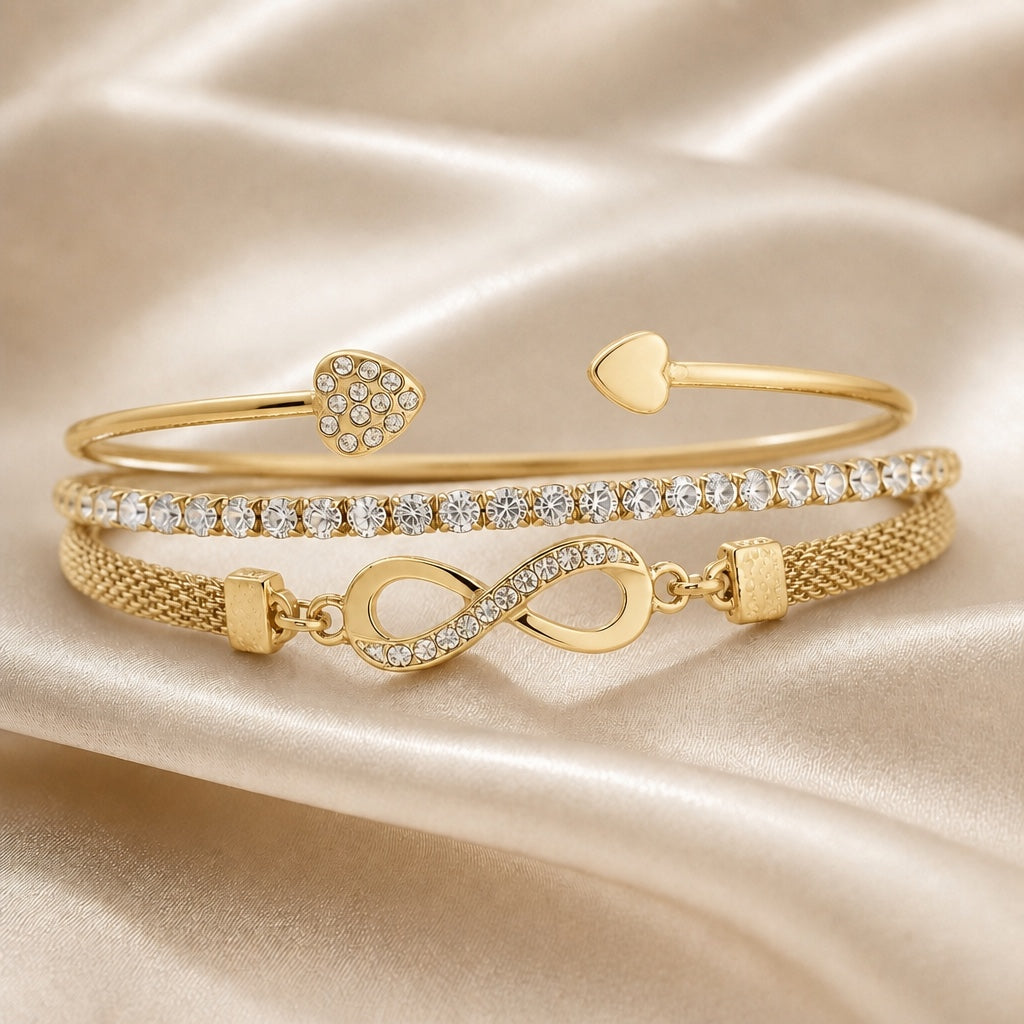 White Gold Rhinestone Infinity Bracelet Set