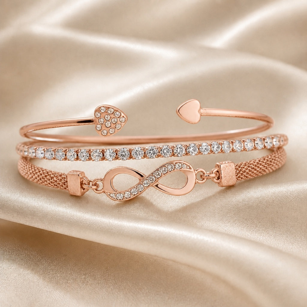 White Gold Rhinestone Infinity Bracelet Set
