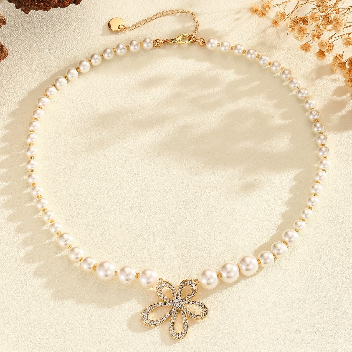 Pearl Floral Charm Necklace