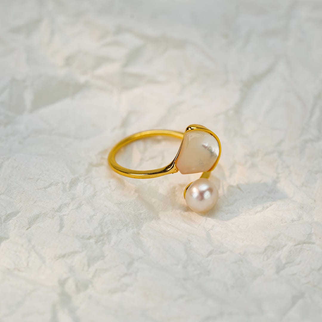 Open Duo Pearl Wrap Ring
