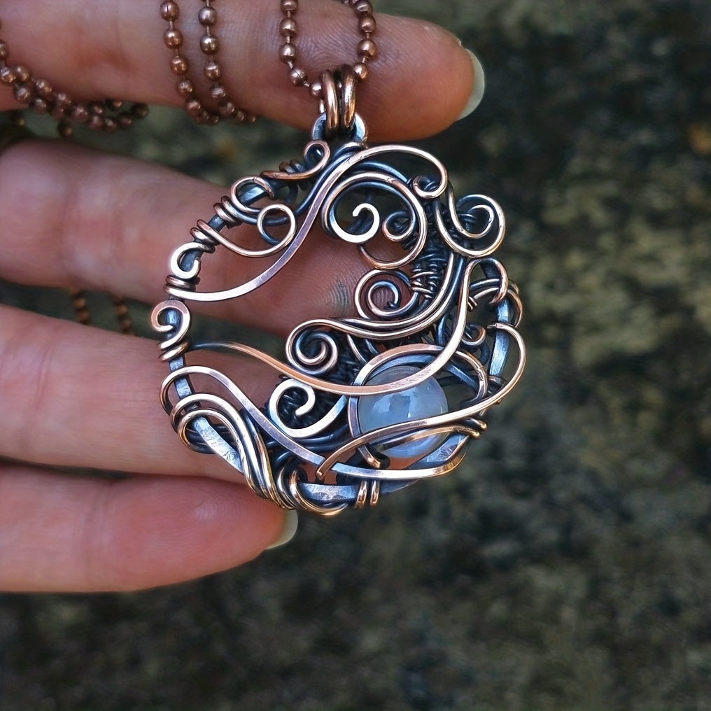 Moonstone Wire Wrapped Circle Pendant