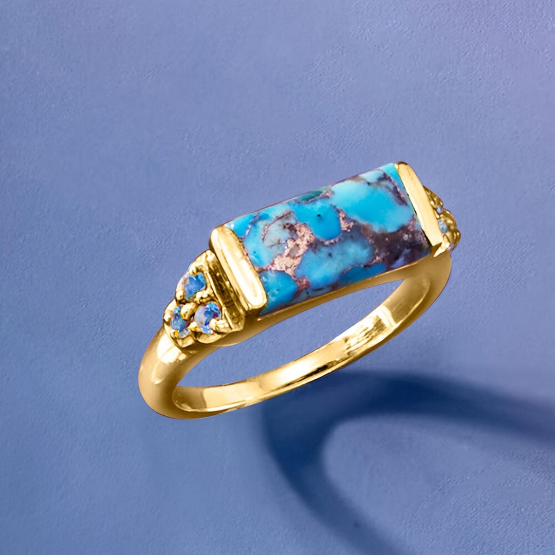 Turquoise Bar Gold Statement Ring