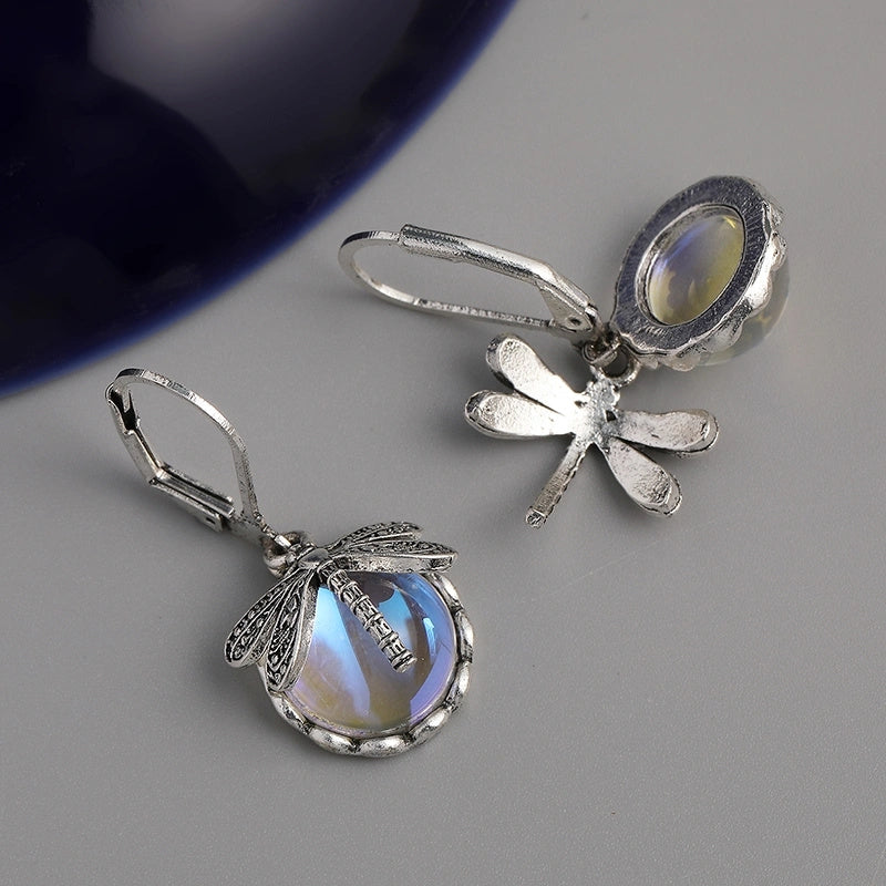 Vintage Moonstone Dragonfly Earrings
