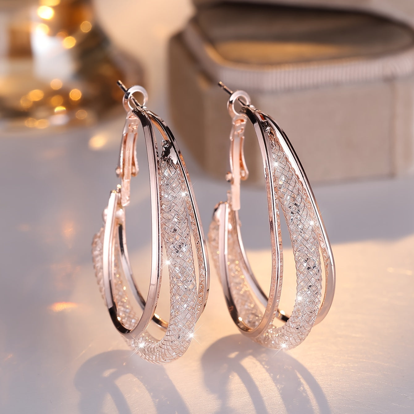 Luxury Zirconia Mesh White Gold Earrings