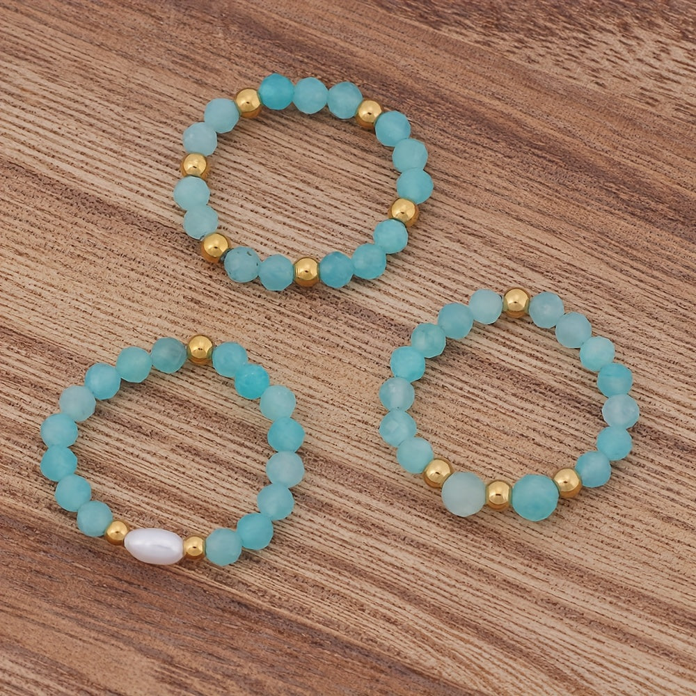 3pcs Set Amethyst Beaded Rings