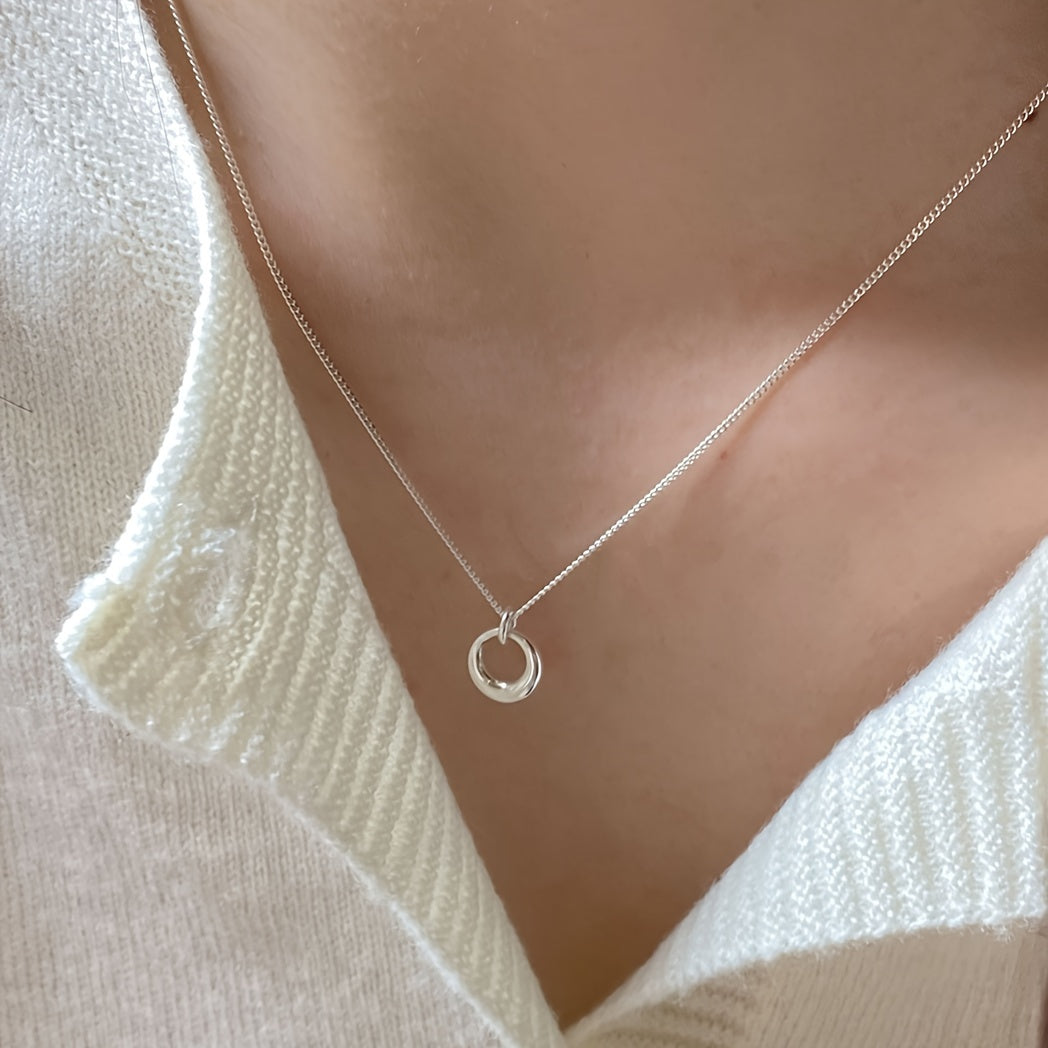 White Gold Geometric Circle Pendant Necklace