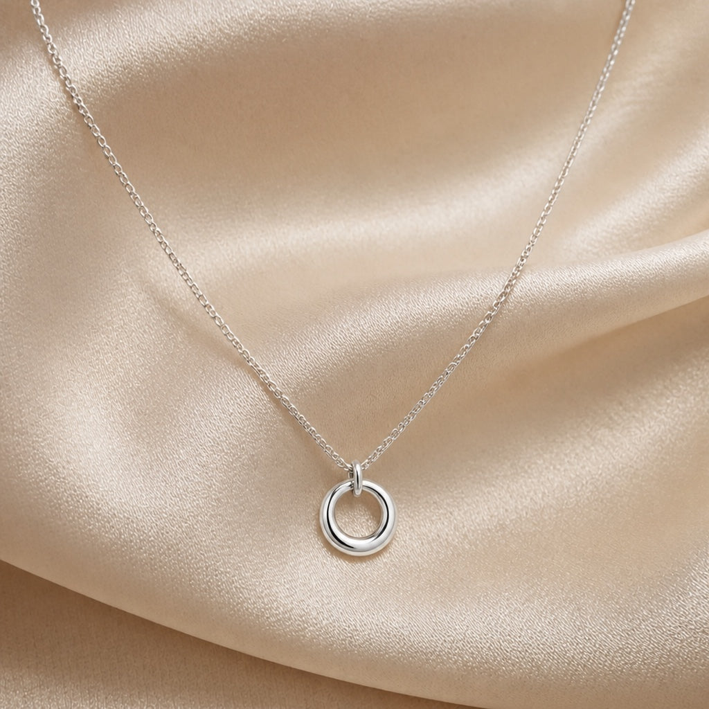 White Gold Geometric Circle Pendant Necklace