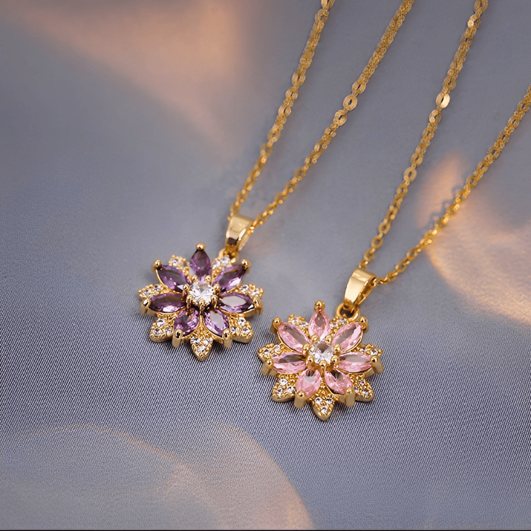 Gemstone Flower Charm Necklace