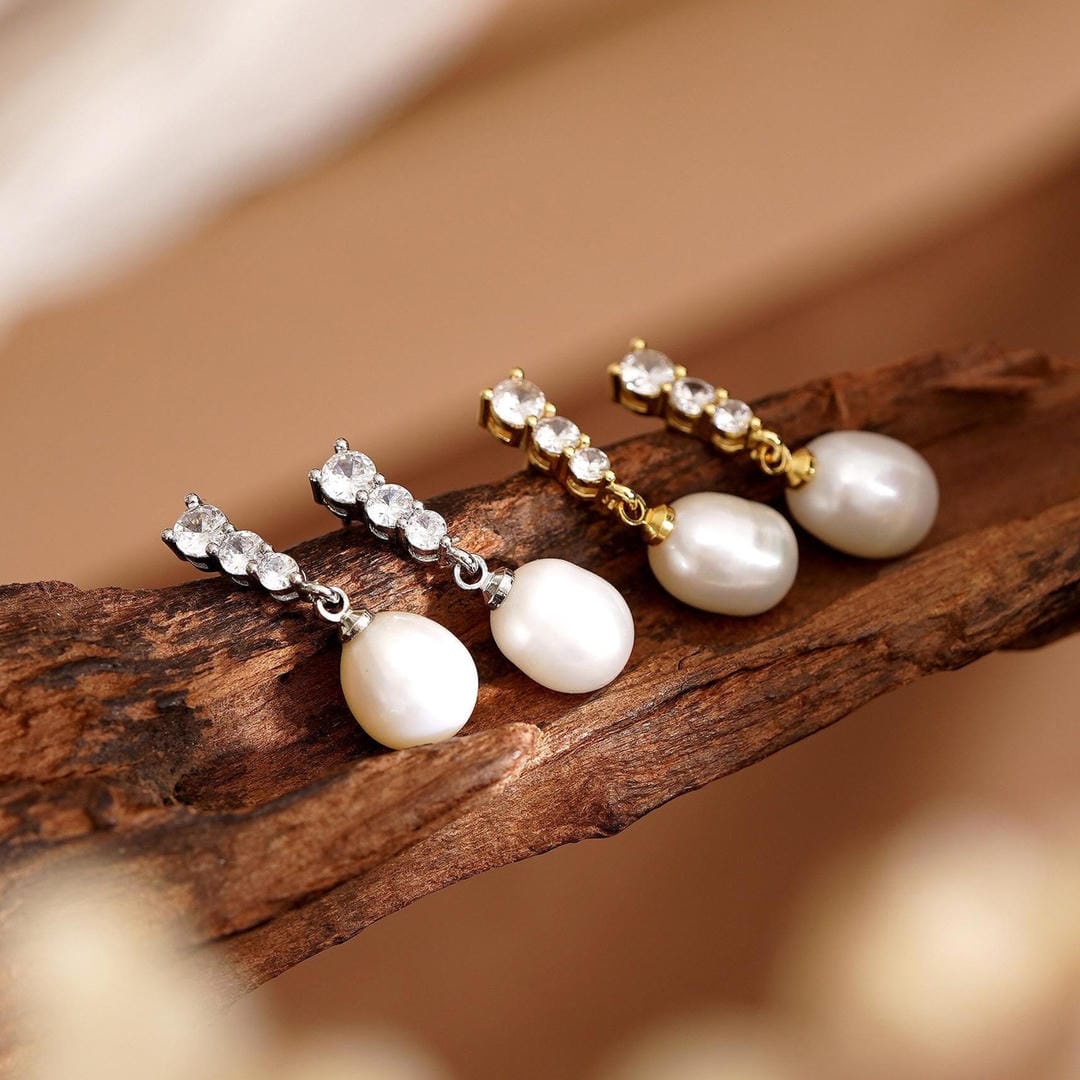 Pearl Drop Trio Sparkle Studs