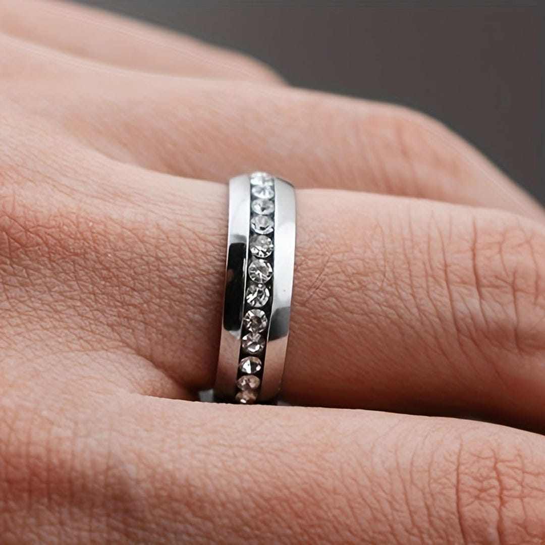 Elegant White Crystals Titanium Band