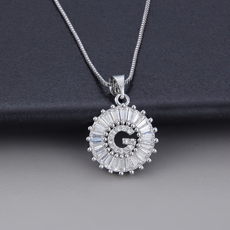 White Gold Initial Letter Zirconia Necklace