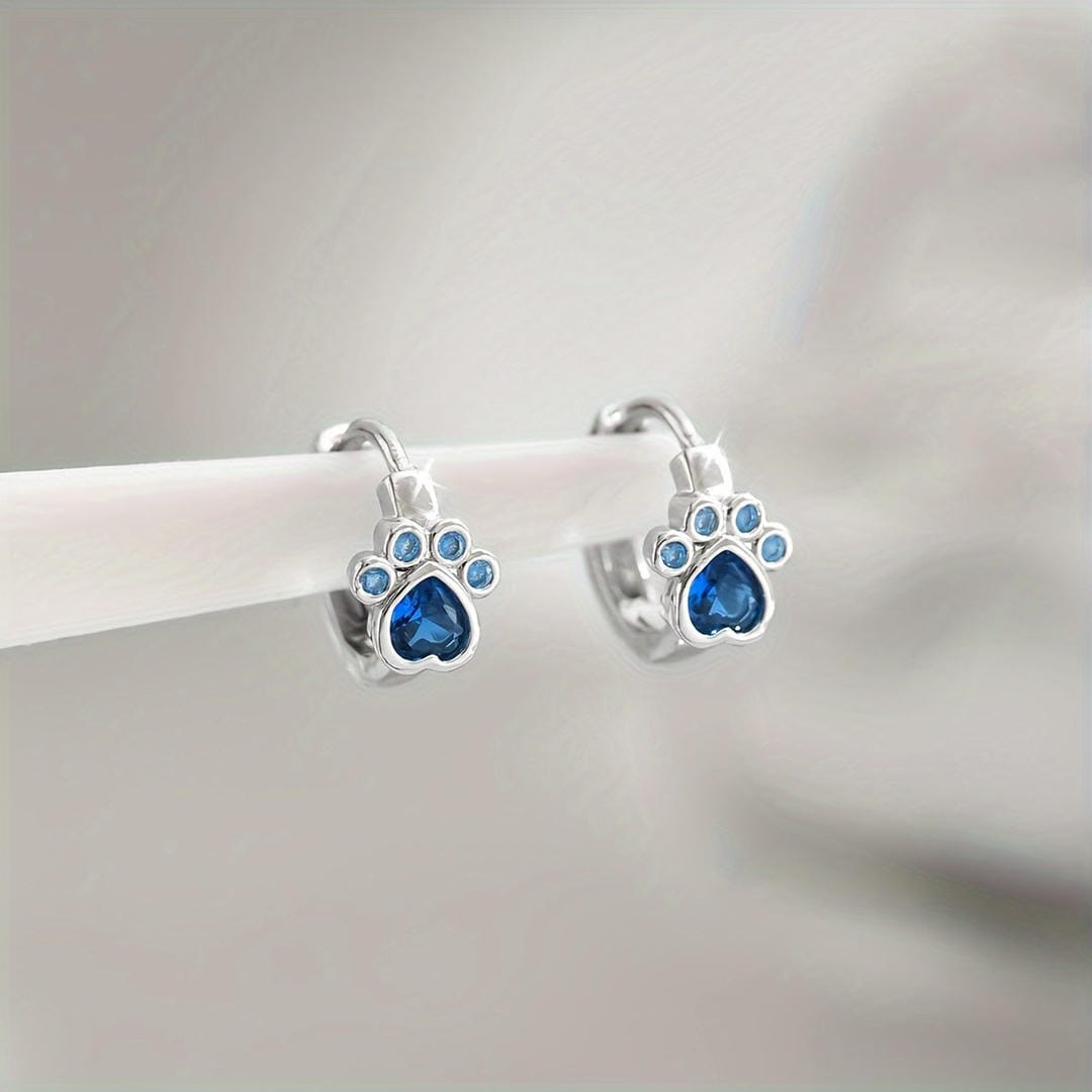 Sapphire Paw Huggie Earrings