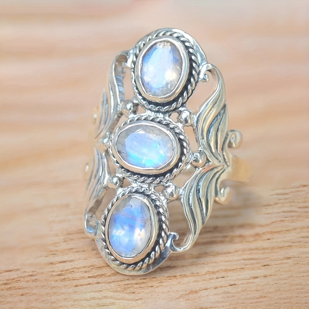 Moonstone Triple Oval Silver Ring