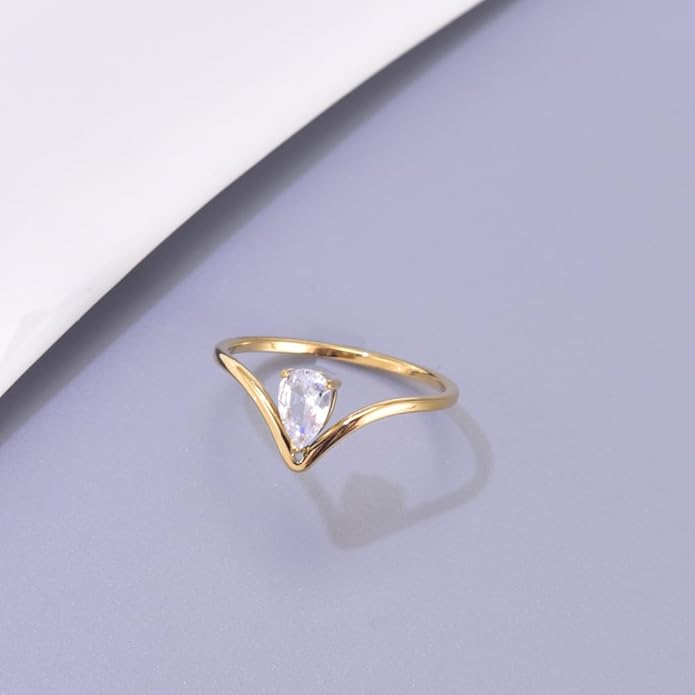 V-Shaped Water Drop Inlaid Ring