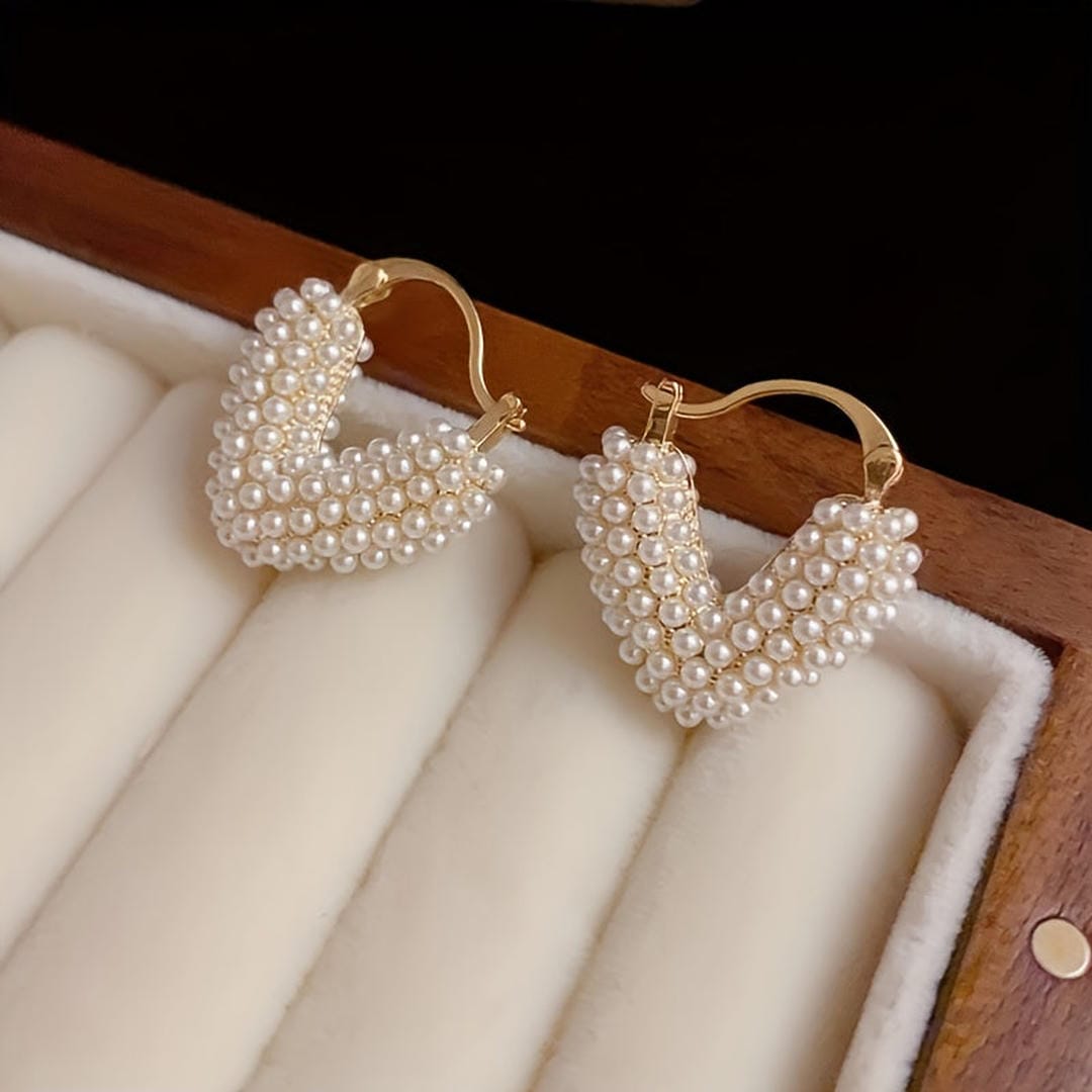Heart Huggie Earrings with Beadwork