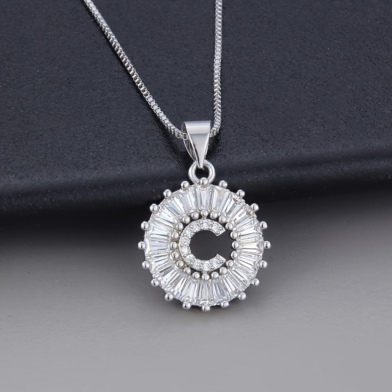 White Gold Initial Letter Zirconia Necklace