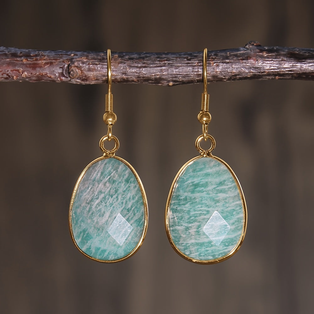 Sculpted Stone Gold Earrings