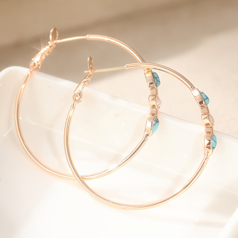 Turquoise Rose Gold Hoop Earrings