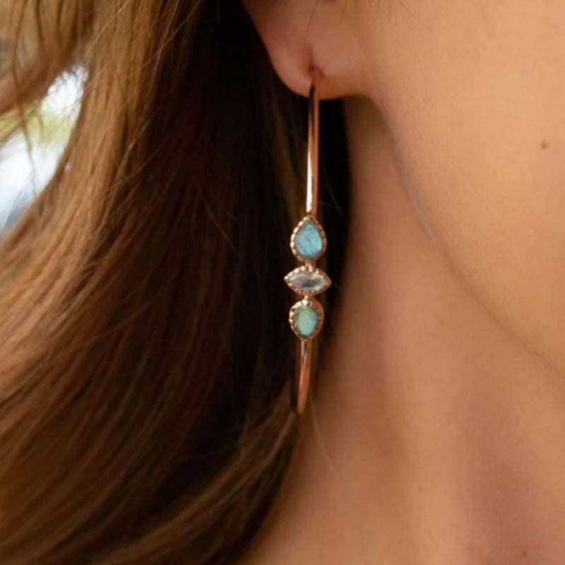 Boho Turquoise Moonstone Hoop Earrings