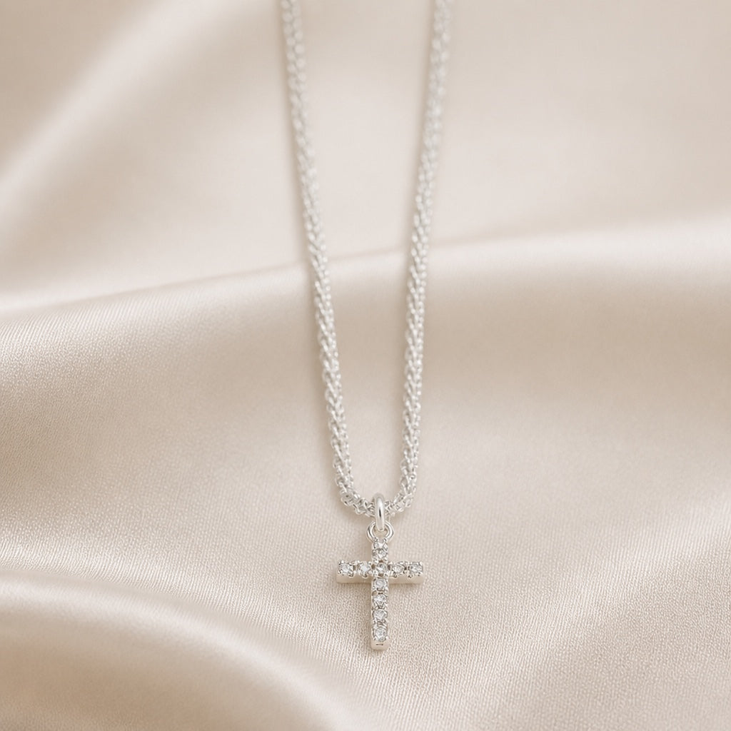 Sparkling White Gold Zirconia Cross Necklace