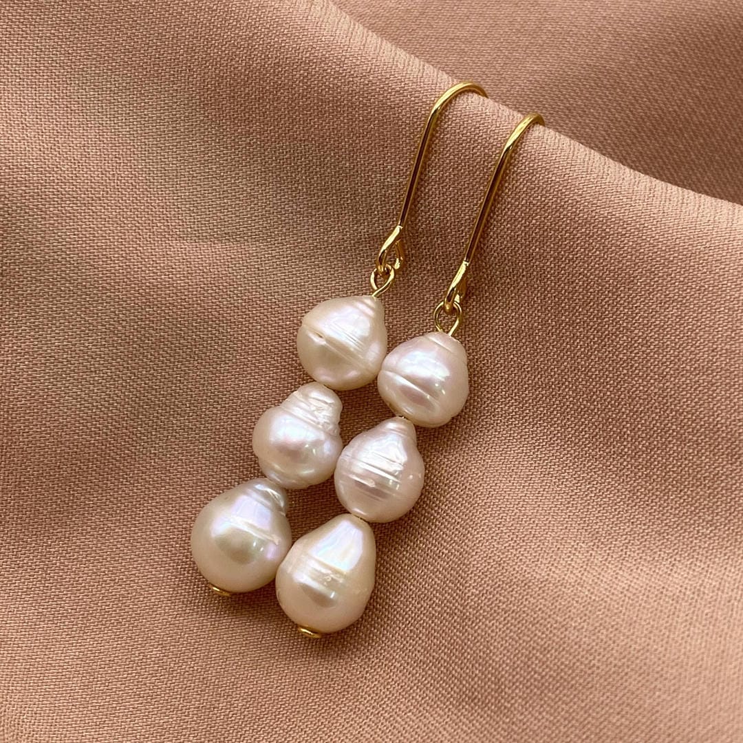 Triple Drop Baroque Pearl Earrings