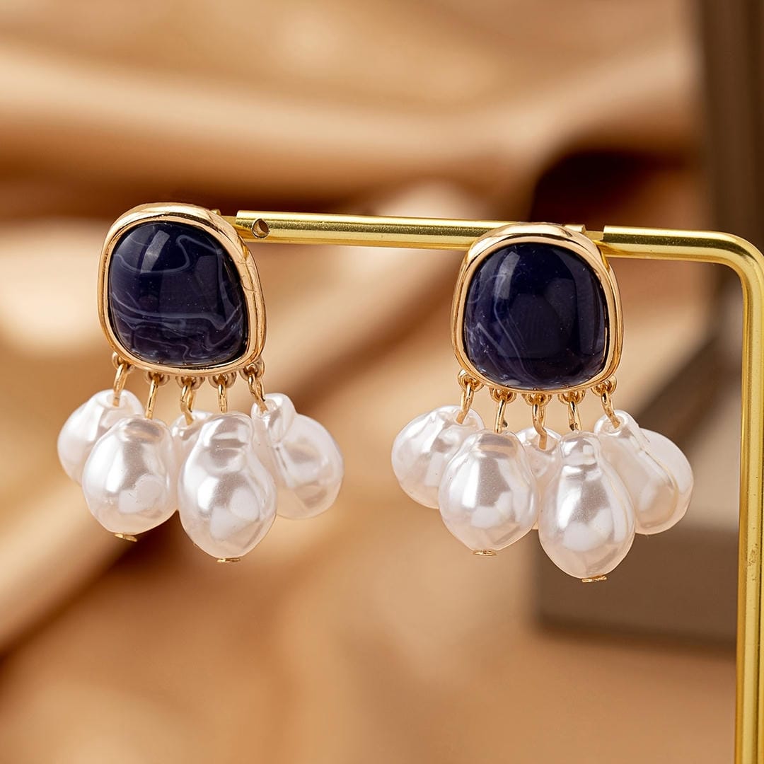 Midnight Pearl Fringe Statement Stud Earrings