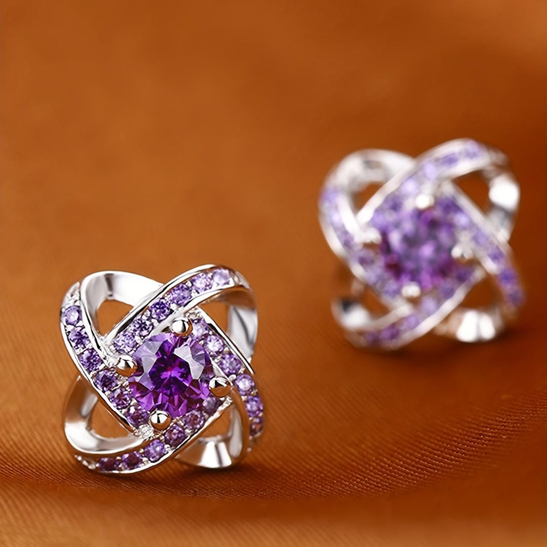 Spiral Floral Crystal Clover Earrings