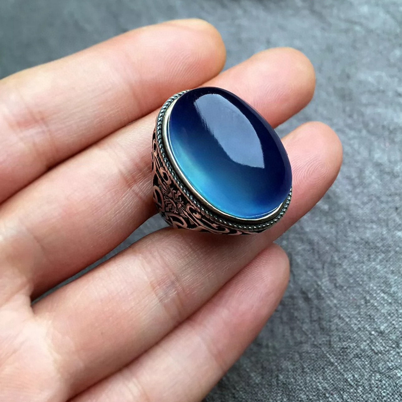 Silver Blue Chalcedony Ring