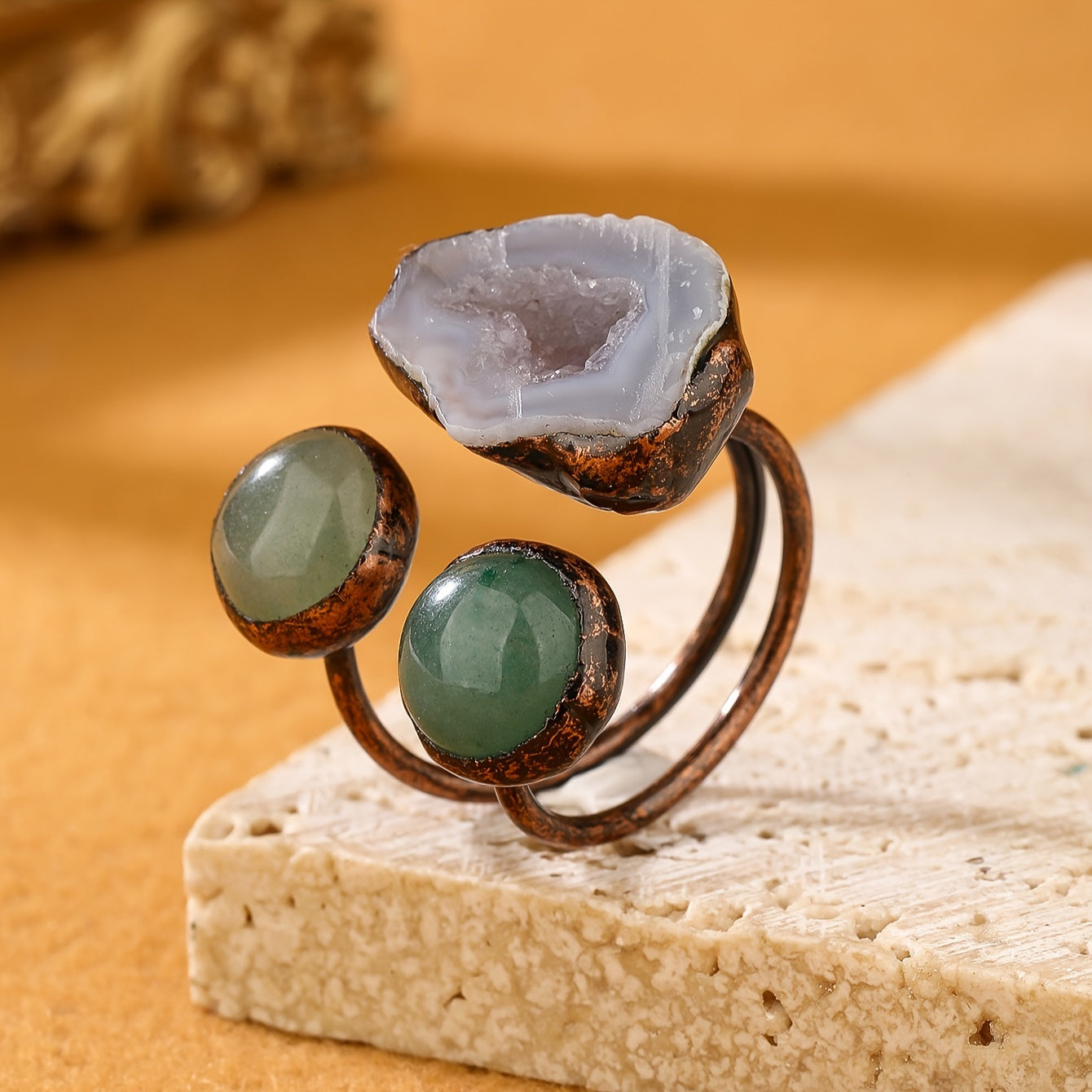Bohemian Agate Cave Stone Ring