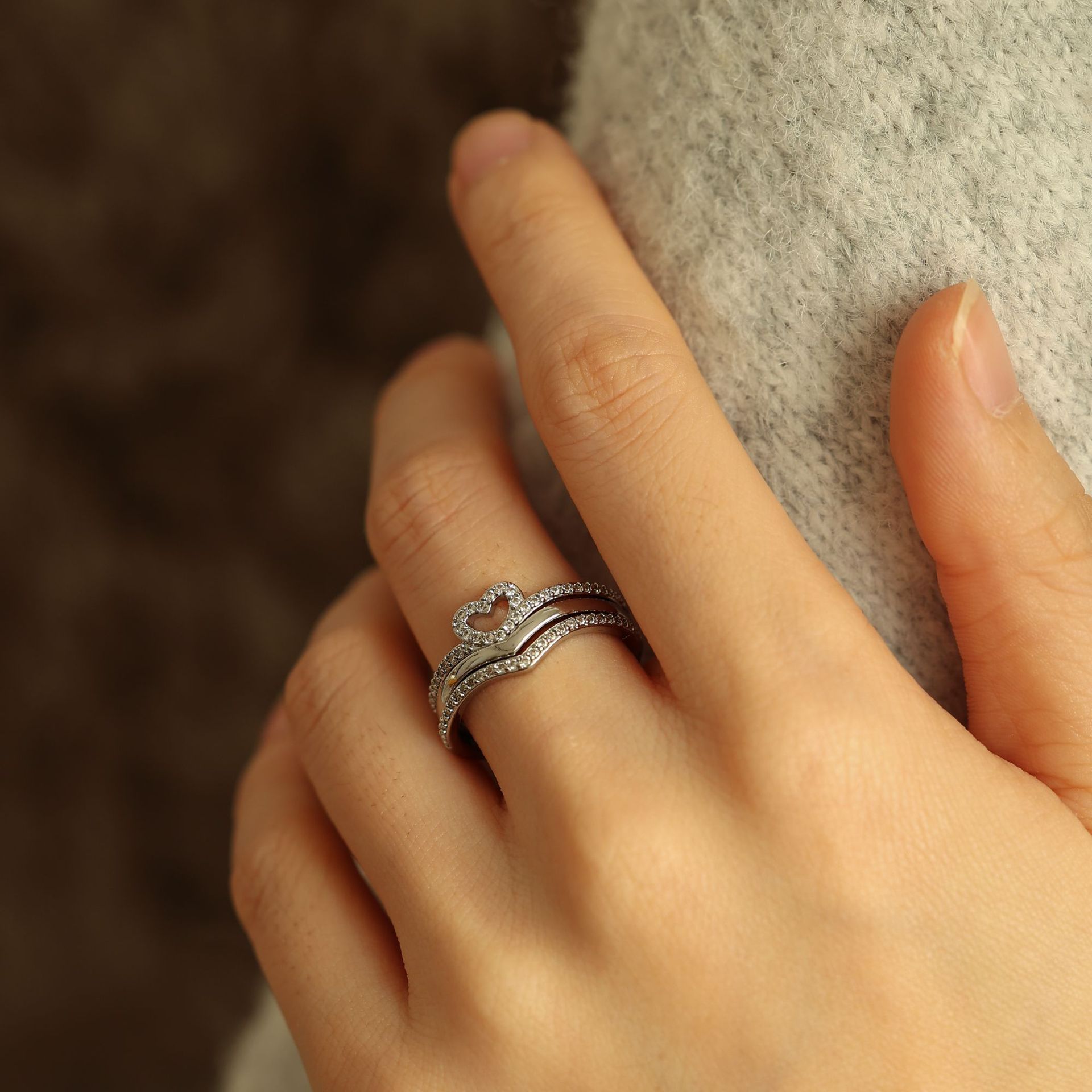 Shining Love Wish Bone Stacking Rings