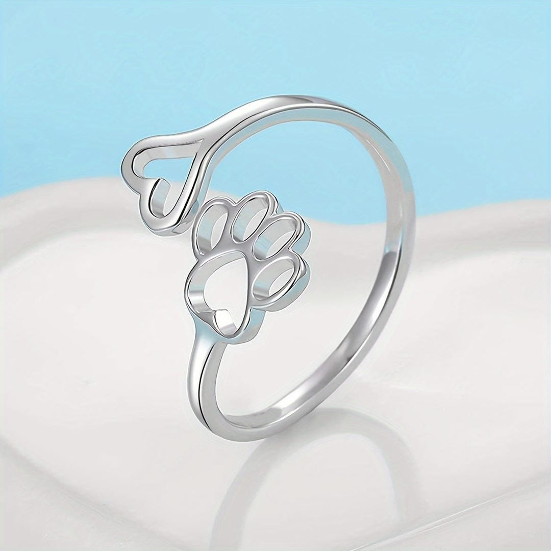 Dog Paw Heart Adjustable Ring