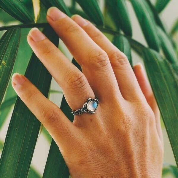Crescent Moonstone Vine Ring
