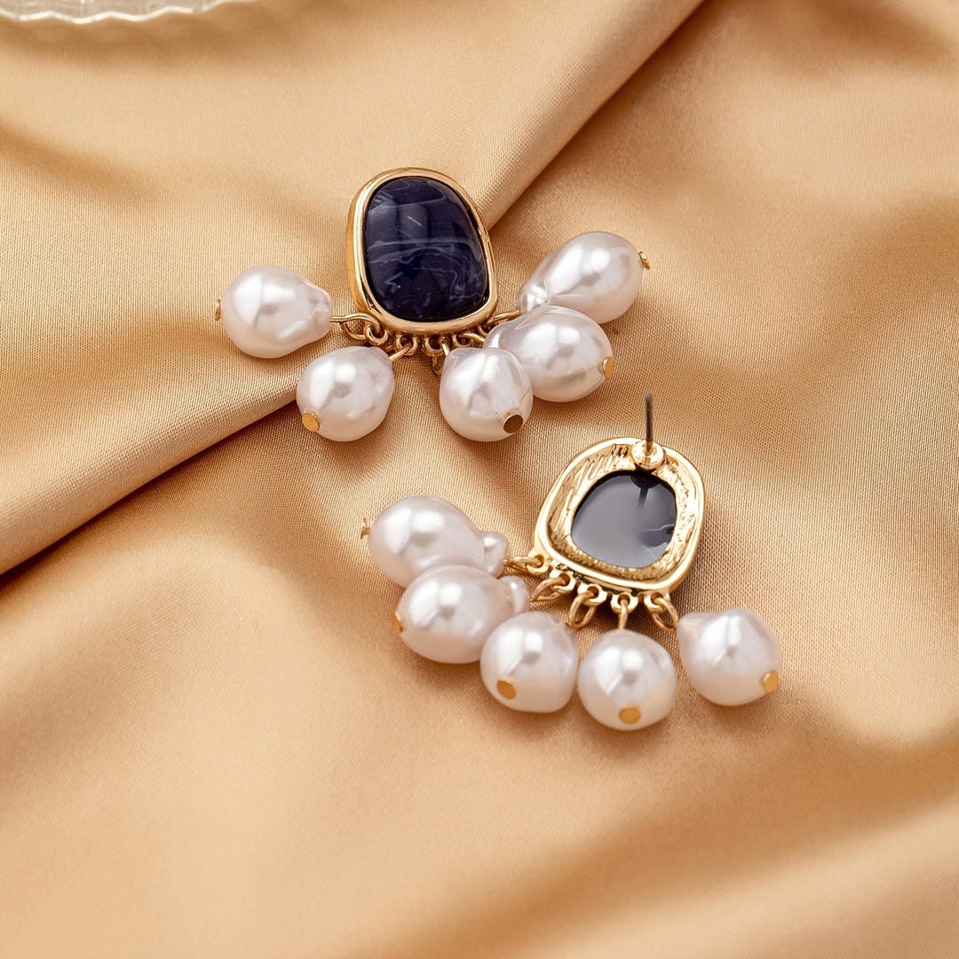 Midnight Pearl Fringe Statement Stud Earrings