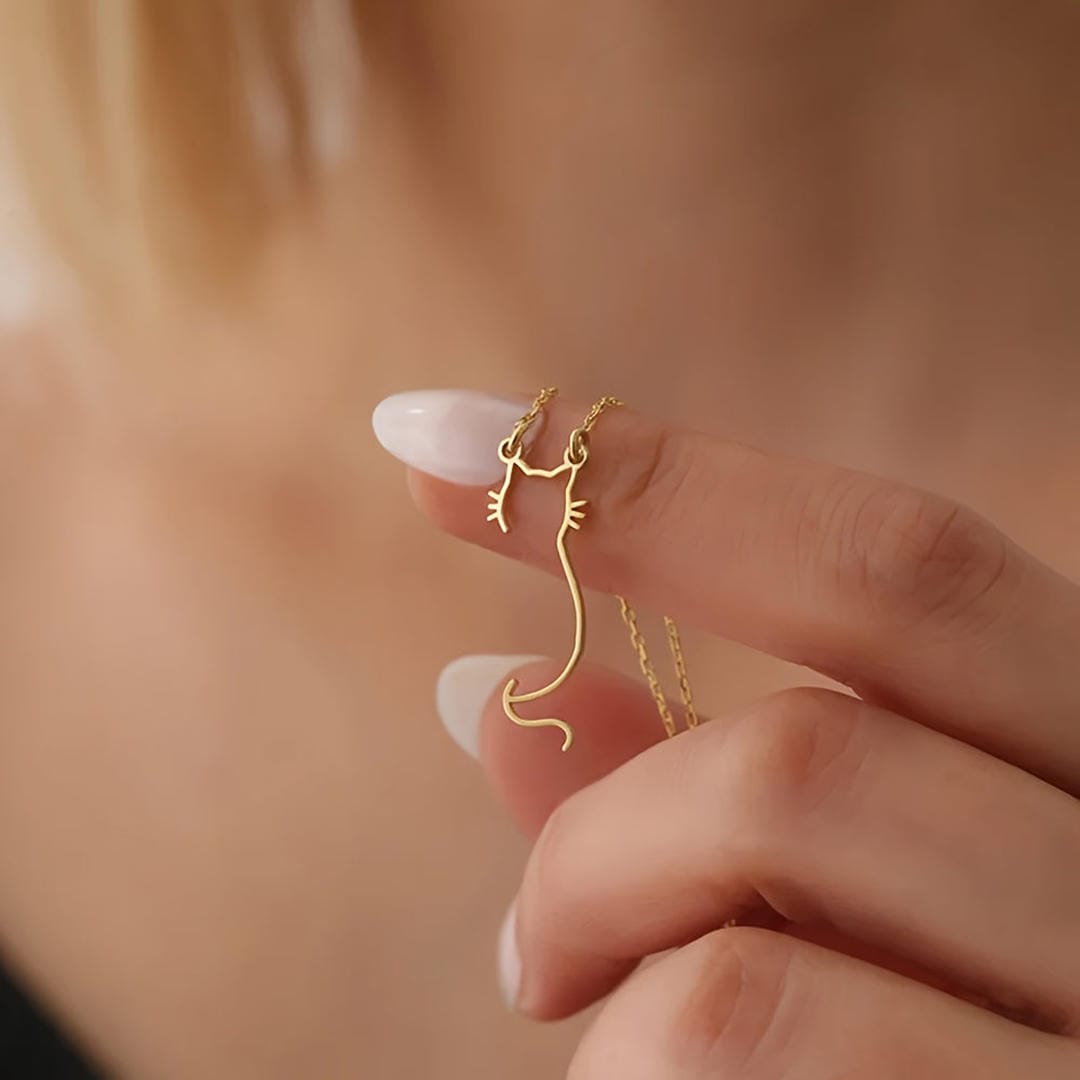 Gold Cat Silhouette Pendant Necklace
